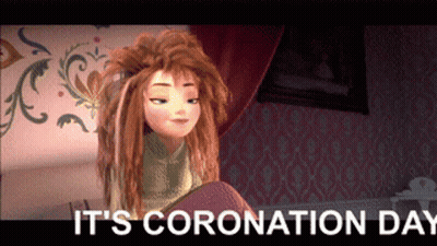Red-Haired Doll Says It's Coronation Day GIF