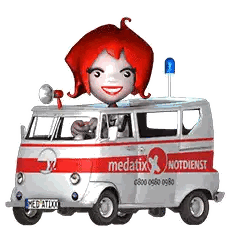 Red-Haired Girl Driving Medatix Ambulance Sticker