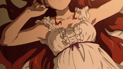 Red-Haired Girl Lying On Bed In White Dress GIF