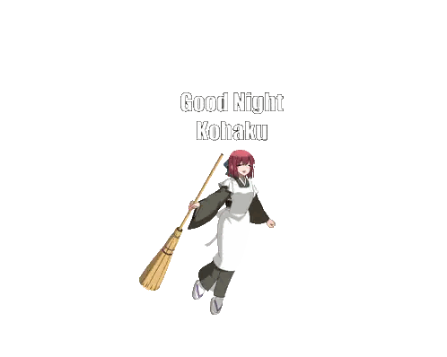 Red Haired Girl With Broom Says Good Night Kohaku Sticker