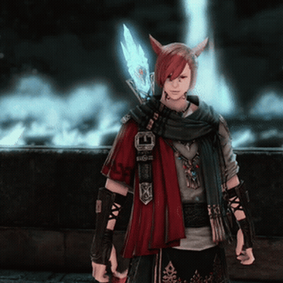 Red-Haired Horned Person With Scarf and Sword