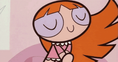 Red-Haired Purple-Eyed Cartoon Girl Sitting On Pink GIF