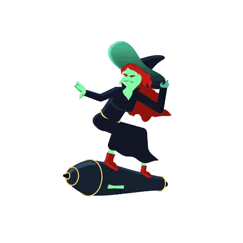 Red Haired Witch Riding Bomb Sticker