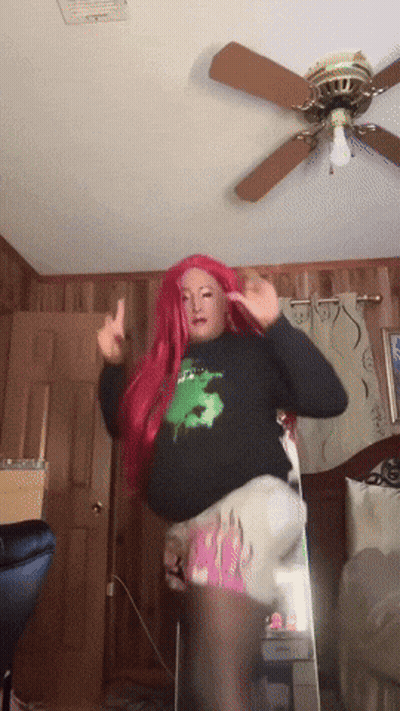 Red Haired Woman Dancing In Bedroom GIF