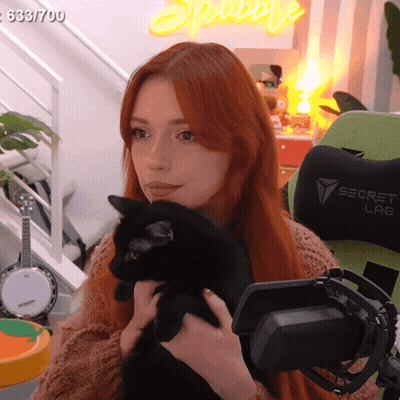 Red-Haired Woman Holding Black Cat Near Puppy Sign GIF