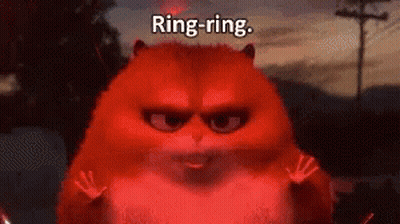 Red Hamster Saying Ring-Ring In Front Of Volcano GIF