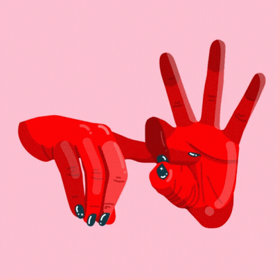 Red Hands With Black Nails Making Peace Sign GIF