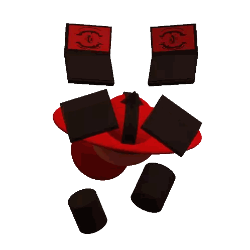 Red Hat Surrounded By Black Squares And Cylinders Sticker