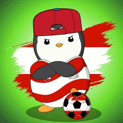 Red-Hatted Striped-Shirt Penguin Holding Soccer Ball GIF