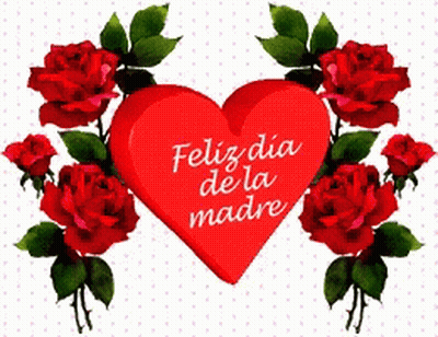 Red Heart Feliz Dia De La Madre Surrounded By Roses GIF