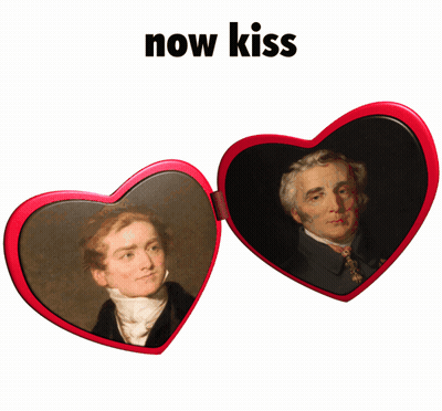 Red Heart Mirror With Two Men Saying Now Kiss GIF