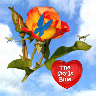 Red Heart Saying The Sky Is Blue Beside Flower GIF
