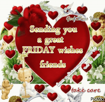 Red Heart Sending You Great Friday Wishes Friends GIF