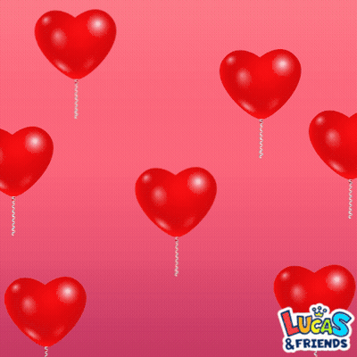 Red Heart-Shaped Balloons Pink Background GIF