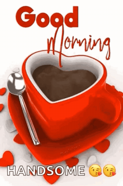 Red Heart-Shaped Coffee Cup With Spoon GIF