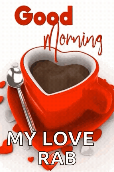 Red Heart-Shaped Coffee Cup With Spoon GIF