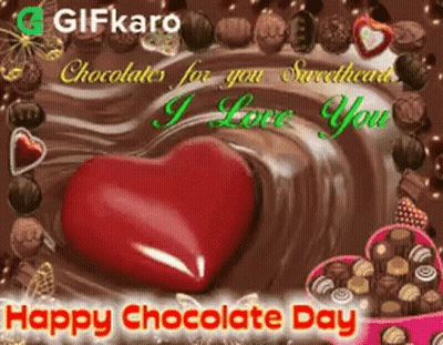 Red Heart Surrounded By Chocolates Happy Chocolate Day GIF