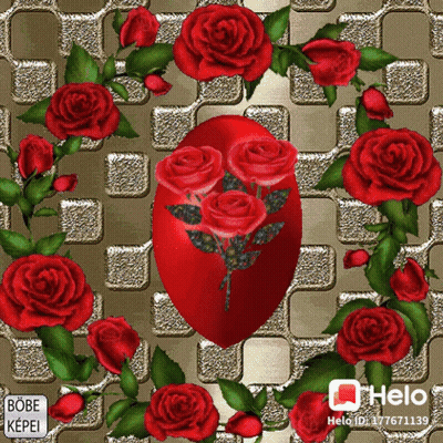 Red Heart Surrounded By Red Roses GIF