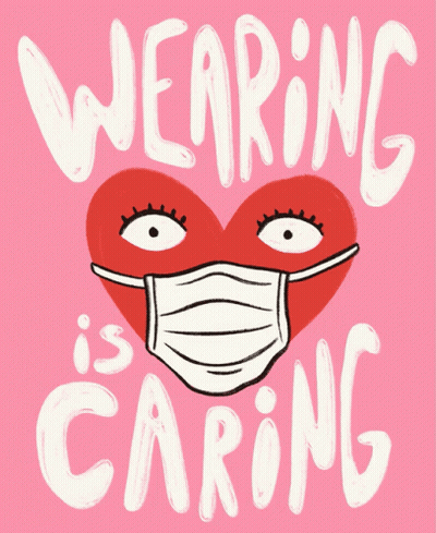 Red Heart Wearing Face Mask Saying Wearing Is Caring GIF
