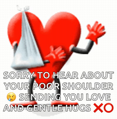 Red Heart With Bandage Saying Sorry About Your Shoulder GIF