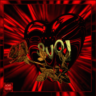 Red Heart With Love And Gold Roses GIF