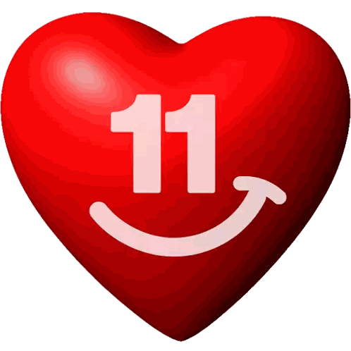 Red Heart With Number 11 Sticker