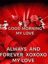 Red Heart With Roses And Good Morning Love GIF
