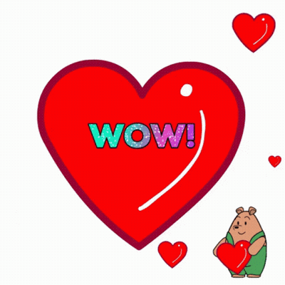 Red Heart With Wow And Bear Holding Heart GIF