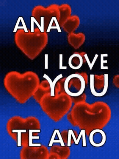 Red Hearts Ana I Love You Te Amo on Blue Background
