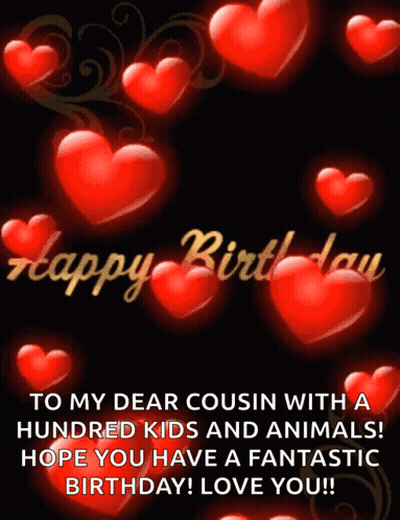 Red Hearts Birthday Card For Cousin GIF
