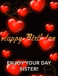 Red Hearts Falling Happy Birthday Sis GIF
