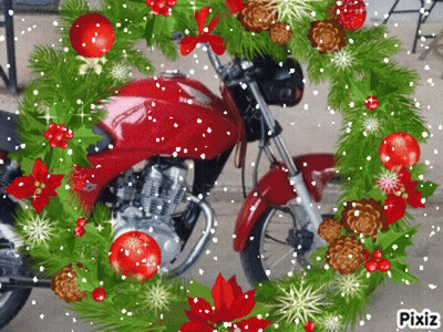 Red Honda Motorcycle With Christmas Wreath GIF