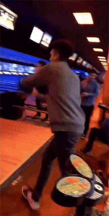 Red Jacket Man Running Bowling Alley You Ready GIF