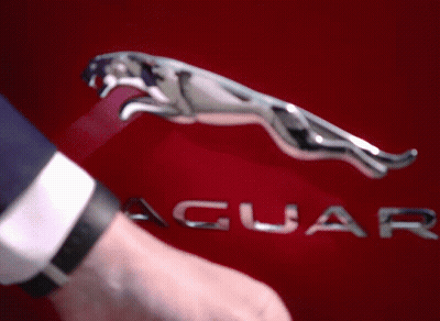 Red Jaguar Car With Silver Jaguar Logo GIF