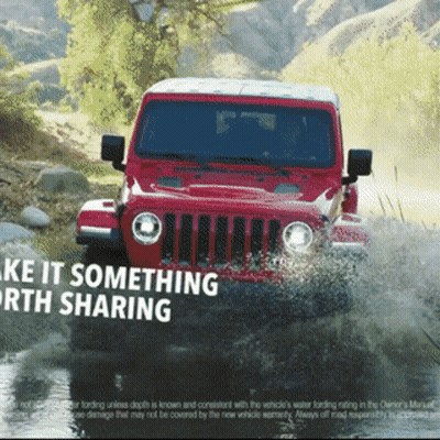 Red Jeep Driving Through Water GIF