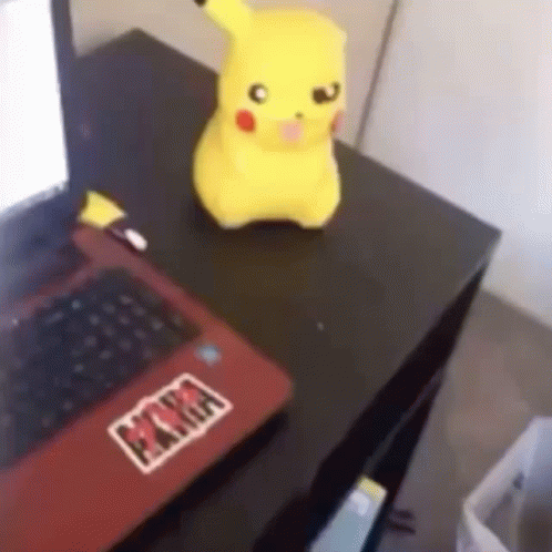 Red Laptop With Pikachu Sticker GIF