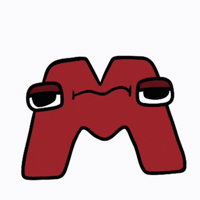 Red Letter M With Mustache And Eyes GIF