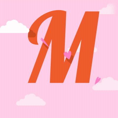 Red Letter M With Pink Hearts And Clouds GIF