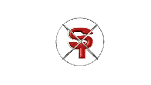 Red Letter S Surrounded By Silver Atom Sticker