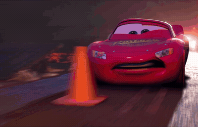 Red Lightning McQueen Driving Down Road GIF