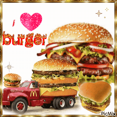 Red McDonald's Truck With Hamburgers GIF