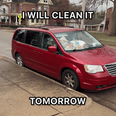 Red Minivan Saying I Will Clean It Tomorrow GIF