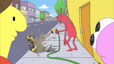 Red Monster Holding Green Hose GIF