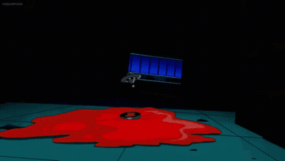 Red Monster In Dark Room With Man Behind GIF