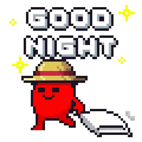 Red Monster In Straw Hat Good Night Sticker