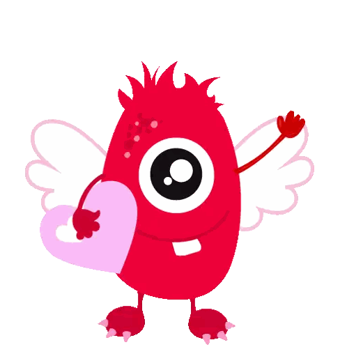 Red Monster With Wings Holding Heart Sticker