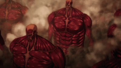 Red Monsters With Skulls And Muscles GIF