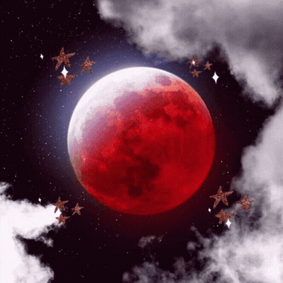 Red Moon Surrounded By Stars And Clouds GIF
