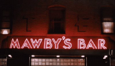 Red Neon Sign For Mawby's Bar GIF