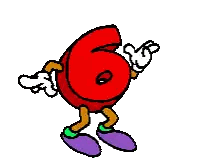 Red Number 6 With Arms And Legs Sticker